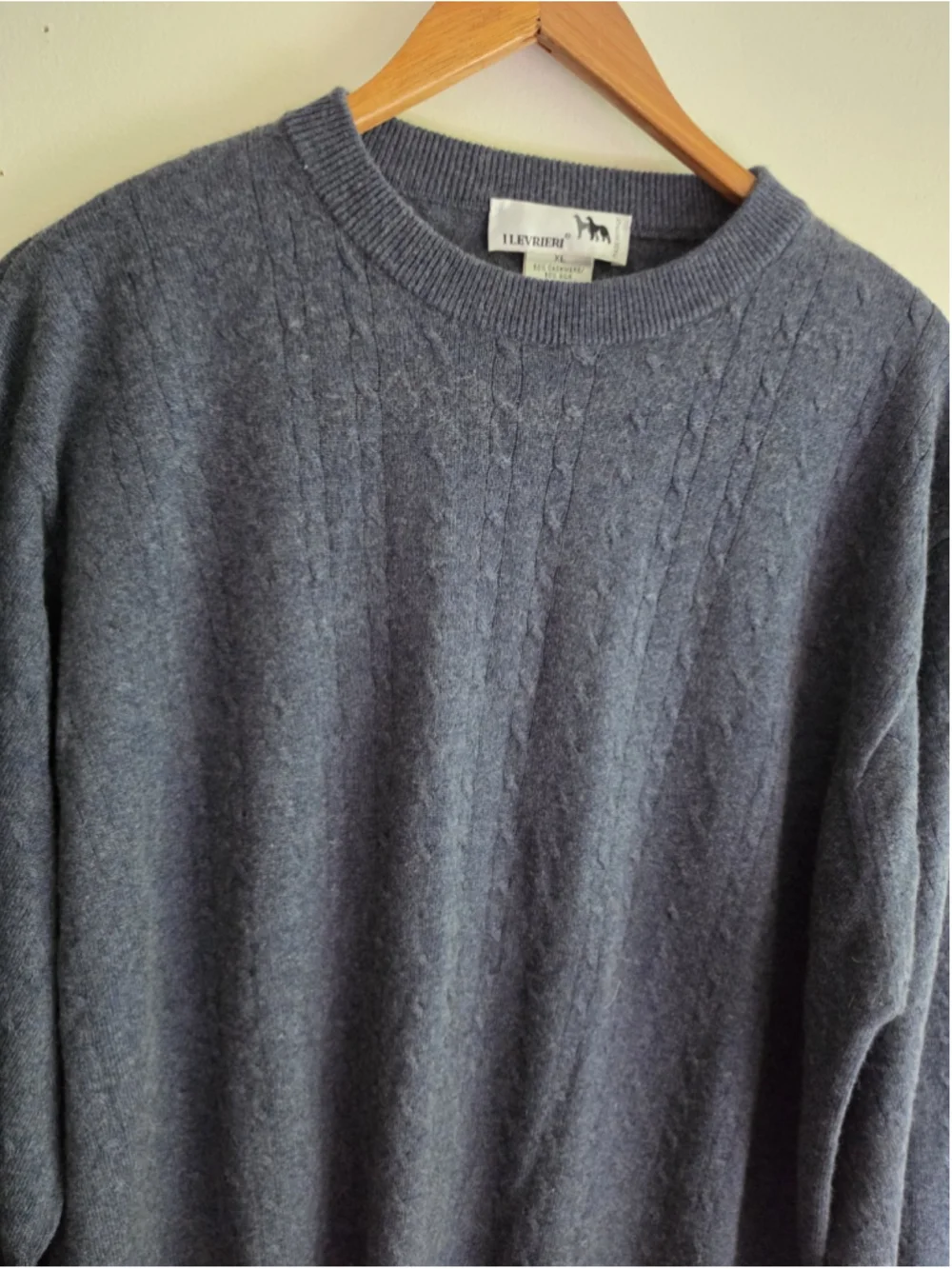 I LEVRIERI Italy Cashmere Silk Blend Cable Knit Sweater Gray Blue Men's XL